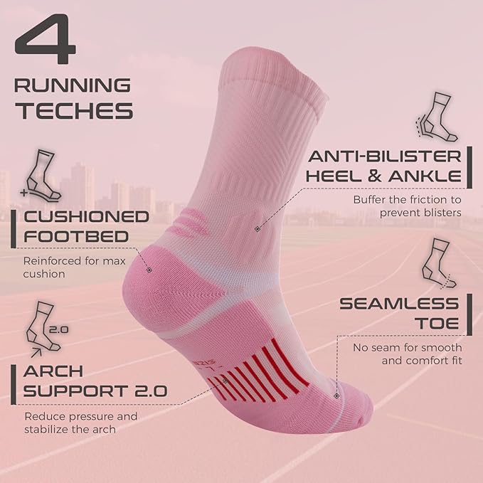Coolmax Compression Running Socks for Women 3 Pairs, Anti-Blister Moisture Wicking Boot Crew Cushion Athletic Workout Socks