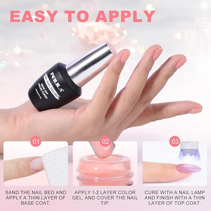 NXJ INFILILA Light Pink Gel Nail Polish, 15ml Baby Milky Pink Soak Off UV LED Gel Polish Long Lasting Shiny, Nude Jelly Sheer Translucent Color for Salon and Nail Art DIY at Home N10