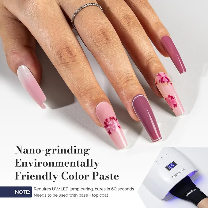 MelodySusie Fleurwee Plant Based Gel Nail Polish, 2 Pcs Hema Free Gel Polish Pink Purple and Glitter Pink Nail Polish 21 Non Toxic Long Lasting Nail Art Salon DIY Manicure at Home Gift for Women