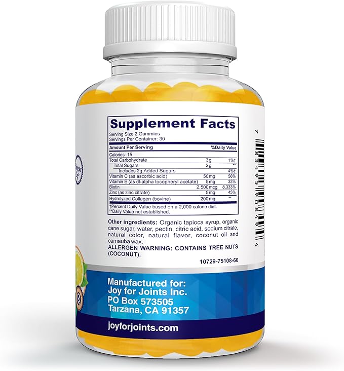 Vitality Span Collagen Gummies with Biotin 2500mcg + Vitamin C, E & Zinc – Hair Skin Nails Support – Low Sugar Delicious Lemon Flavor – No Stick – 60 Gummies – Made in USA