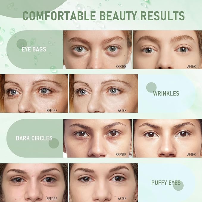 LAVONE Eye Mask - 30 Pairs Green Tea Eye Patches Skin Care Products for Dark Circles and Puffiness, Reduce Wrinkles and Fine Lines, Eye Patches for Women and Man,with Hair Clips