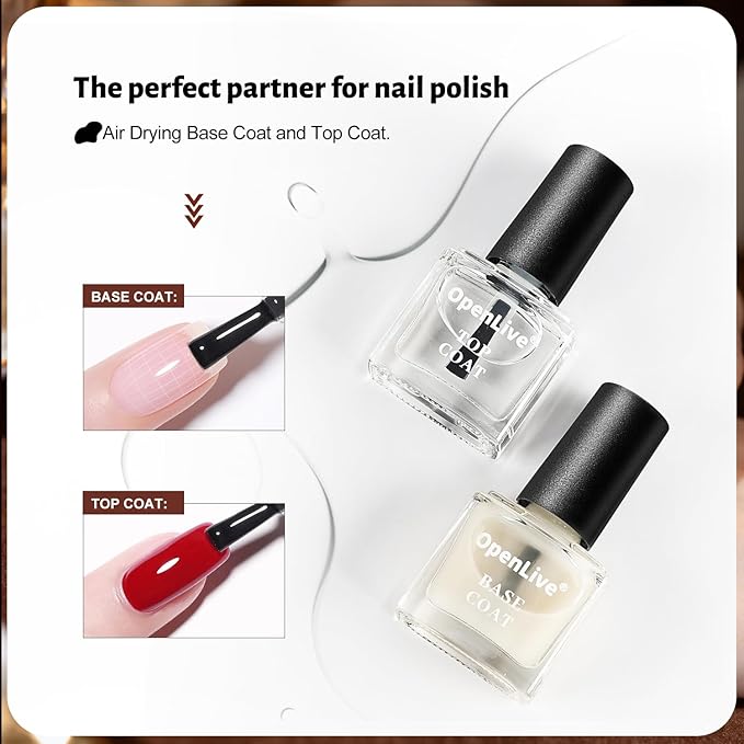 OpenLive 12 PCS Nail Polish Set 10 Color With 2PCS Base and Top Coat Quick Drying Fall Nude Brown White Red Color Holiday Gift for Her