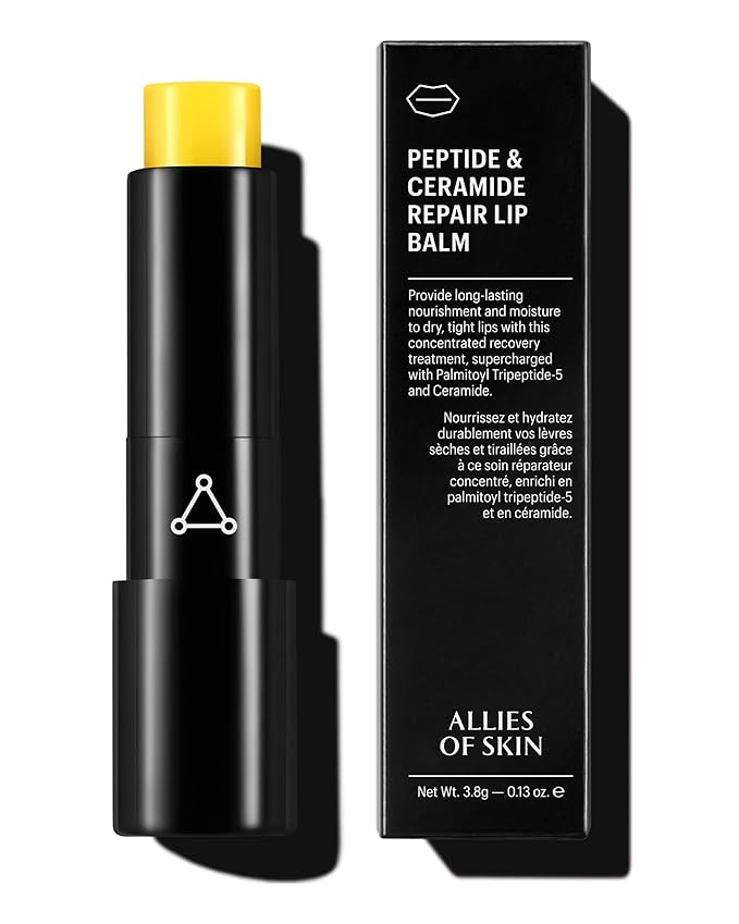 Allies of Skin Peptide & Ceramide Repair Lip Balm with Palmitoyl Tripeptide-5, Ceramide NP, Sea Buckthorn Oil, Avocado and Sunflower Seed Oil, Shea Butter, Vitamin C & E. 3.8g/ 0.13 oz