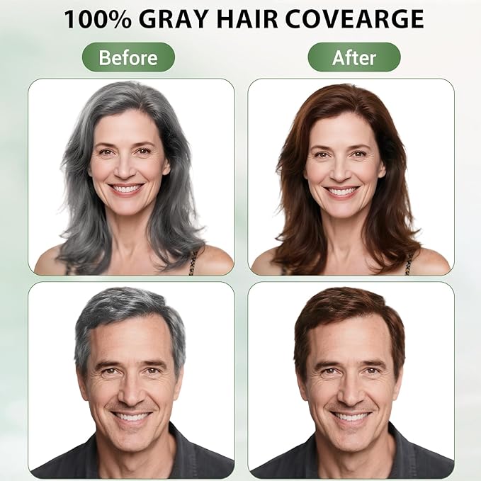 Farndu Brown Hair Dye Shampoo for Women Men, Gray Hair Coverage, Natural Herbal Ingredients