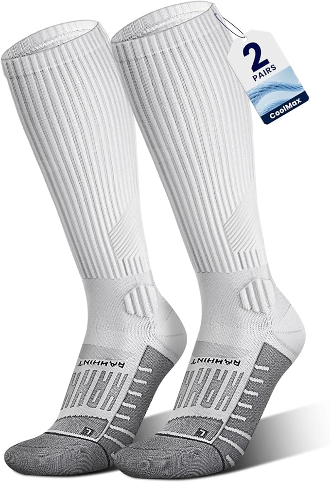 Rahhint Coolmax 20-30 mmHg Compression Running Socks, Long Distance Anti Blister Cushion Moisture Wicking Tall Athletic Socks