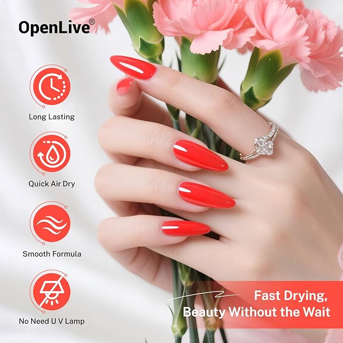 OpenLive 16.5ml Neon Red Nail Polish Glossy Shine Finish Large Volume Quick Dry Nail Polish, Long Lasting Shine, Fingernail Toenail Nail Art DIY Home Travel Nail Art Gift