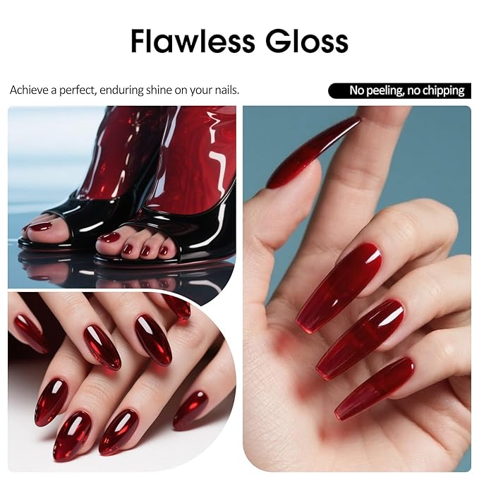 VENALISA Jelly Red Gel Nail Polish, 1 Pcs Burgundy Dark Red Gel Polish Transparent Sheer Color High Gloss Soak Off U V Nail Manicure Salon and DIY at Home Gifts for Women