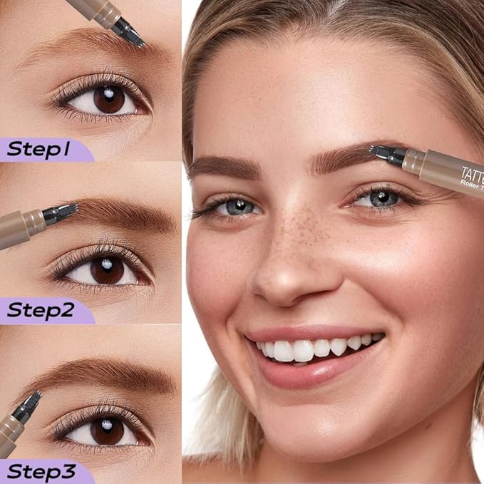 2026 Upgraded Magic Eyebrow Contouring Pencil, 3D Waterproof Microblading Eyebrow Pencils for Women, 4 Tipped Precise Medium Fine Brown Black Eye Brow Pen for Natural Makeup Eyebrow (grey 2PCS)