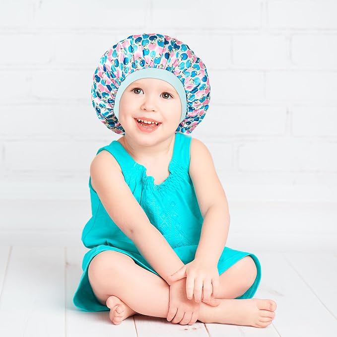3 Pcs Bonnet for Kids, Kids Bonnets for Girls, Satin Silk Hair Bonnet for Sleeping, Soft Wide Band Sleep Cap for Curly Hair Braids for Teens Child Toddler