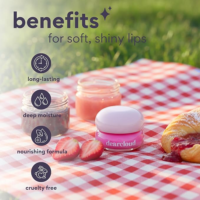 dearcloud Dewy Lip Jam – Hydrating Lip Balm & Gloss with Vitamin E, Korean Skincare (Strawberry)