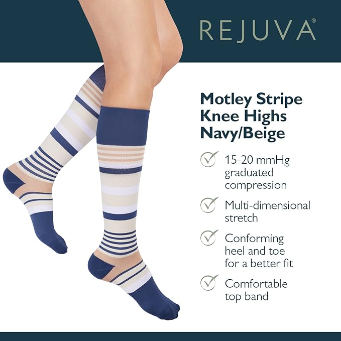 Rejuva Motley Stripe 15-20 mmHg Graduated Compression Socks for Women & Men