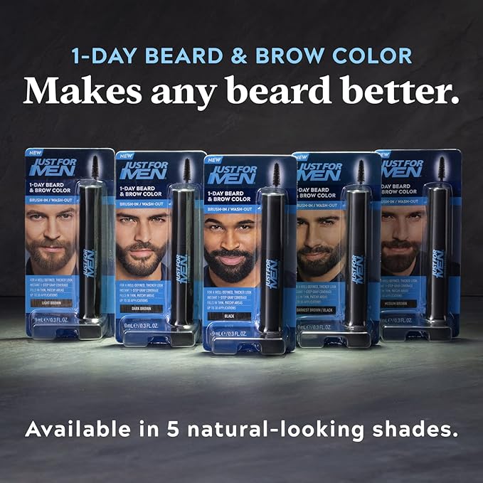 Just for Men 1-Day Beard & Brow Color, Temporary Color for Beard and Eyebrows, For a Fuller, Well-Defined Look, Up to 30 Applications, Medium Brown (Pack of 2)
