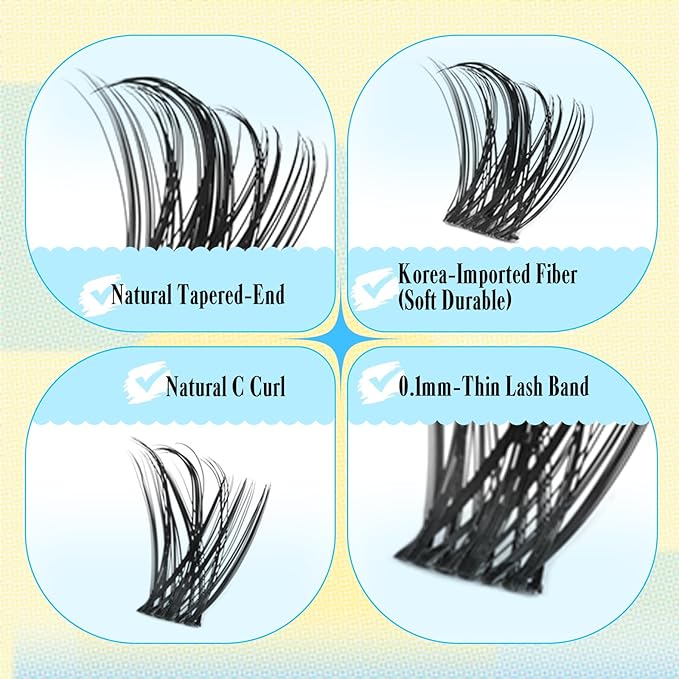 Yawamica Lash Clusters Wispy Eyelash Extensions 8-16mm Natural Volume Eyelash Clusters Pestañas Postizas Naturales C Curly Manga Individual Lashes 144pcs Cluster Lashes DIY Fairy Lash Extension Look
