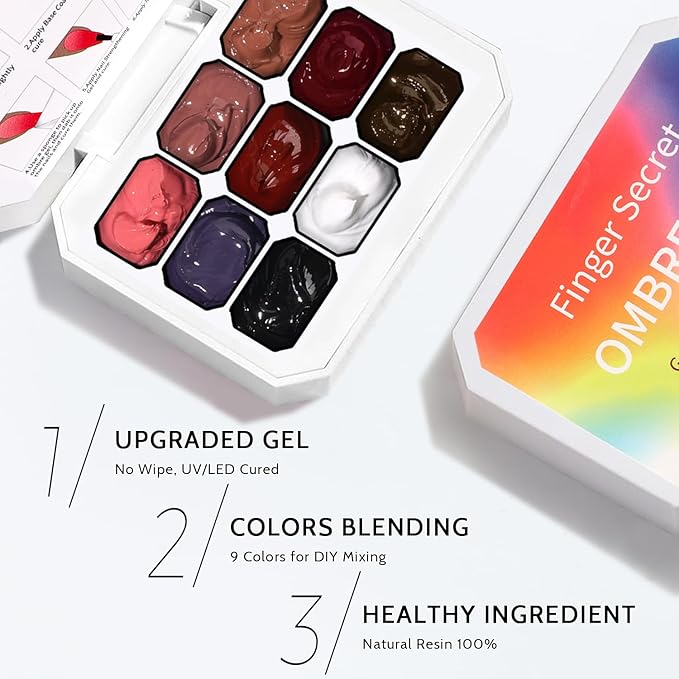 Karroy Christmas Gel Polish, 9 Colors Ombre Patting Gel Nail Polish Palette, 100 Sponges 6 Brushes 1Grabber, Blending Color Gradient Painting Nails Art, No Wipe, UV/LED Cured (Set 08)