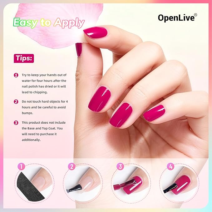 OpenLive 10ml Nail Polish Set 6 Colors Green Color Rose Red Light Pink Yellow All Seasons Neutral Color Quick Dry Nail Polish Set for Women Salon DIY Nail Art