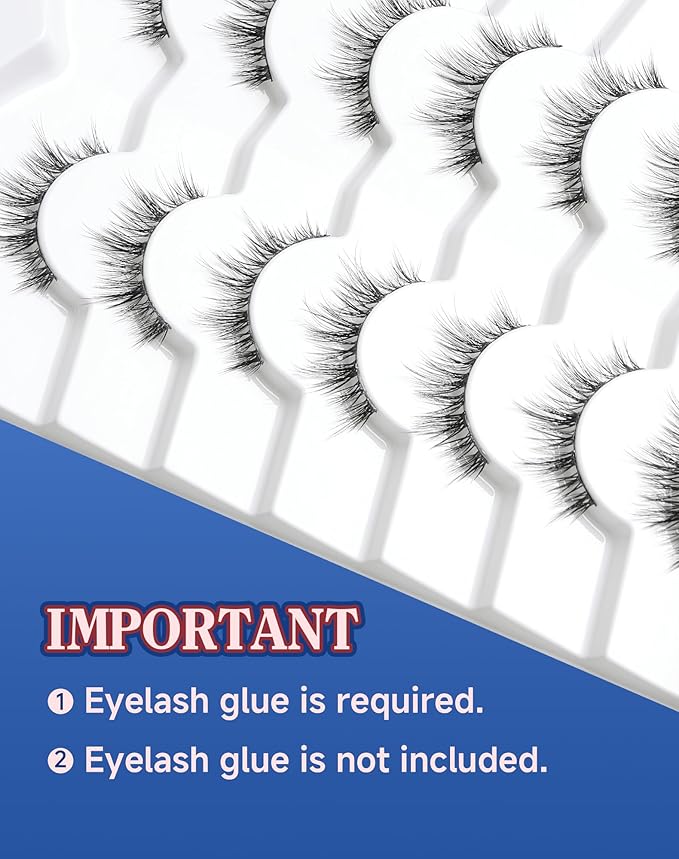 Natural Lashes Wispy Lashes Everyday Natural Look Flared Eyelashes False Eye Lashes Soft Fluffy Lashes False Eyelashes 7 Pairs D20