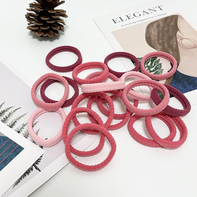 Jseng 10Packs Seamless Hair Ties for Women - Soft No Damage Elastic Hair Accessories for Thick Curly Hair - Pastel Pink