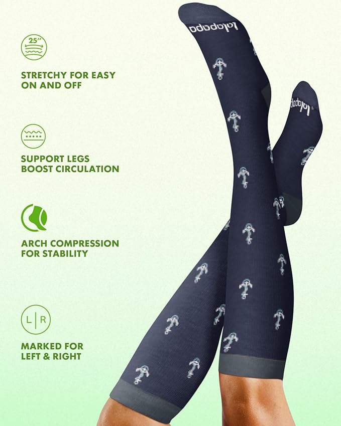 Lalapapa Bamboo Viscose Compression Socks for Women Men 2 Pairs 15-20mmHg Knee High Compression Socks Travel Nurse