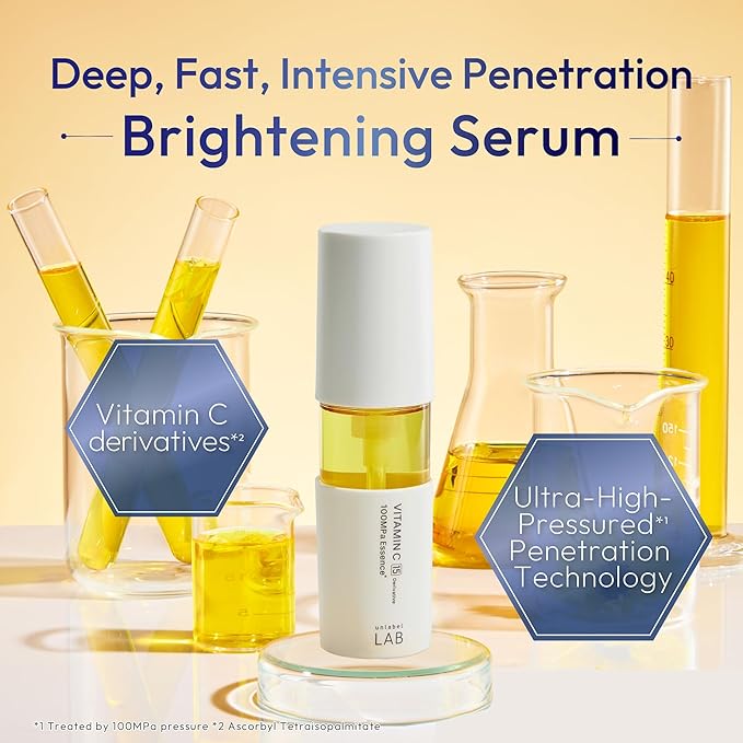 unlabel LAB Vitamin C Brightening Serum, 50mL, Ultra-High-Pressured Vitamin C, Facial Essence for Visible Pore, Uneven skin tone, Fragrance Free, Made in Japan, J-beauty