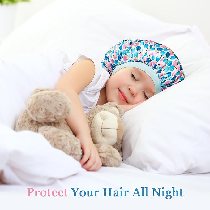 3 Pcs Bonnet for Kids, Kids Bonnets for Girls, Satin Silk Hair Bonnet for Sleeping, Soft Wide Band Sleep Cap for Curly Hair Braids for Teens Child Toddler