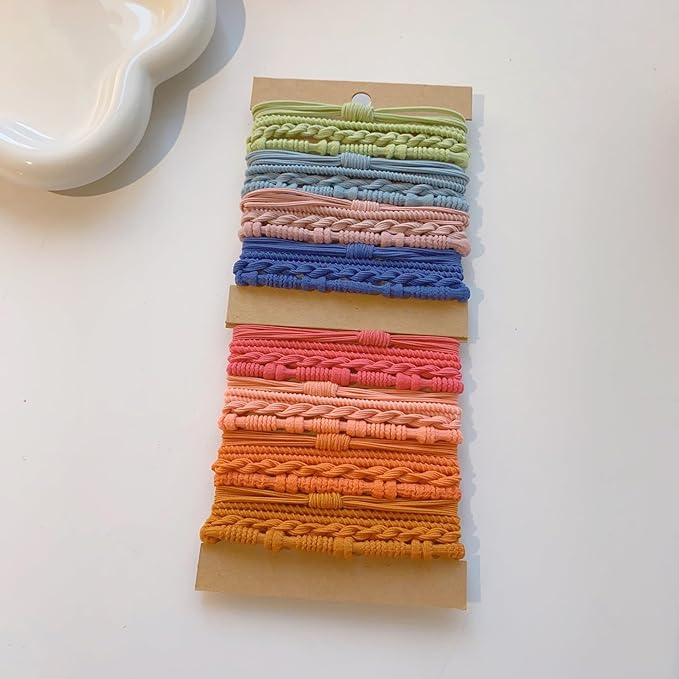 Multistyle Hair Ties Set: Gentle High Elasticity Ponytail Scrunchie Bracelet for Women (33-Bamboo Gray-Orange-Red Set:32, One Size)