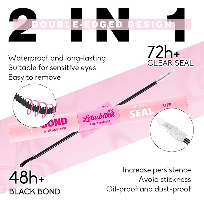 Lotusbrook 2-in-1 Lash Bond & Seal, Waterproof Long-Lasting Cluster Lash Glue, Sensitive Eye Friendly, Easy Apply & Remove