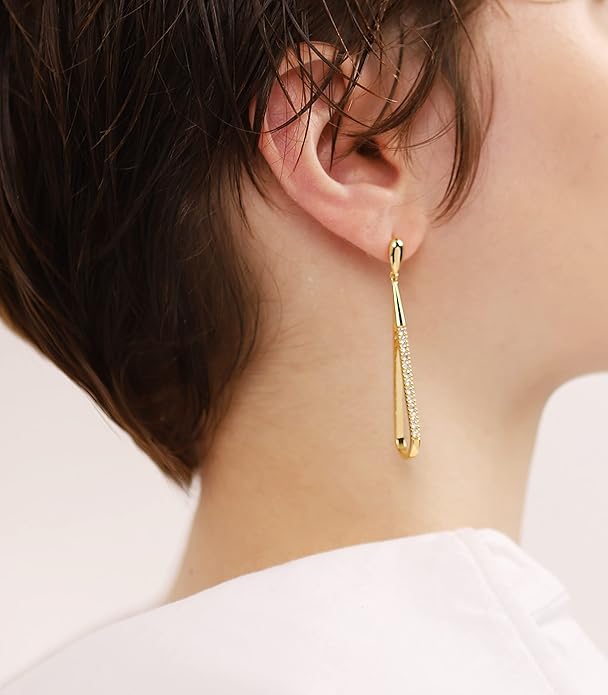 OZEL 14K Gold & Silver Plated Paperclip Chain Earrings with Cubic Zirconia – Dangle, Hoop, Huggie, Stud Styles – Women’s Fashion Jewelry Gift