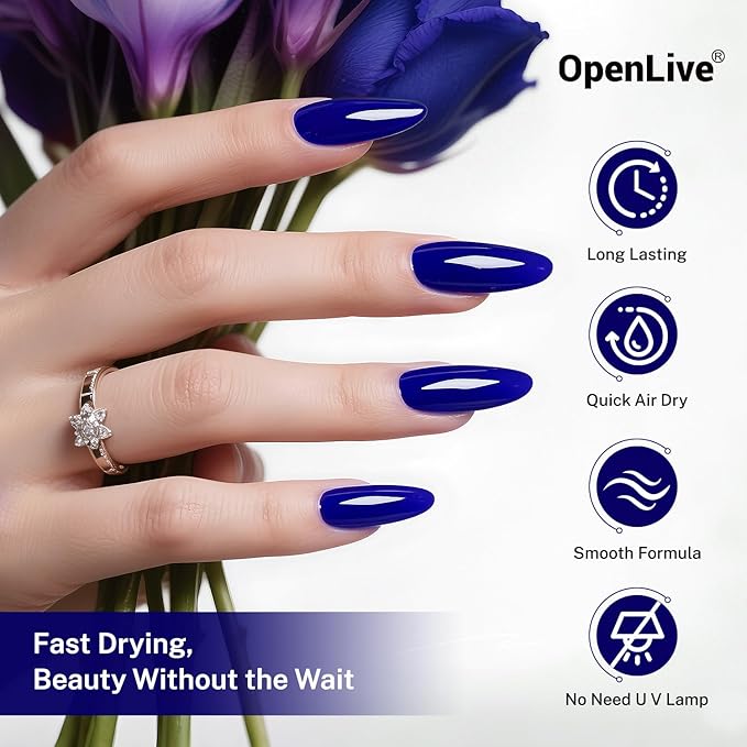 OpenLive 16.5ml Dark Blue Nail Polish Large Volume Quick Dry Nail Polish, Long Lasting Shine, Fingernail Toenail Nail Art DIY Home Travel Nail Art Gift