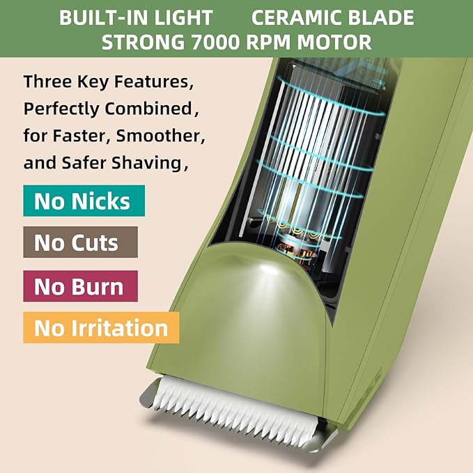 INVJOY Pubic Hair Trimmer for Men Women, Electric Body Shaver w/Light for Balls Groin, Bikini Trimmer No Nick, No Cut, No Razor Burn, Waterproof Personal Groomer for Private Area Grooming