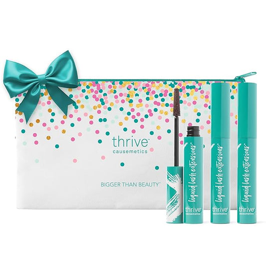 Thrive Causemetics Liquid Lash Extensions Mascara 3 Pack, Tubing Thrive Mascara Lengthening, Makeup Gift Set for Women, Volumizing & Curling, Smudge Proof, Vegan & Cruelty Free, Crystal (Brown Black)