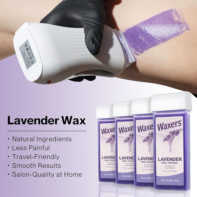 Waxers Wax Roller Kit for Hair Removal Lavender Roll on Wax Kit for Women Men Professional Soft Wax for Leg Arms Back & Armpit