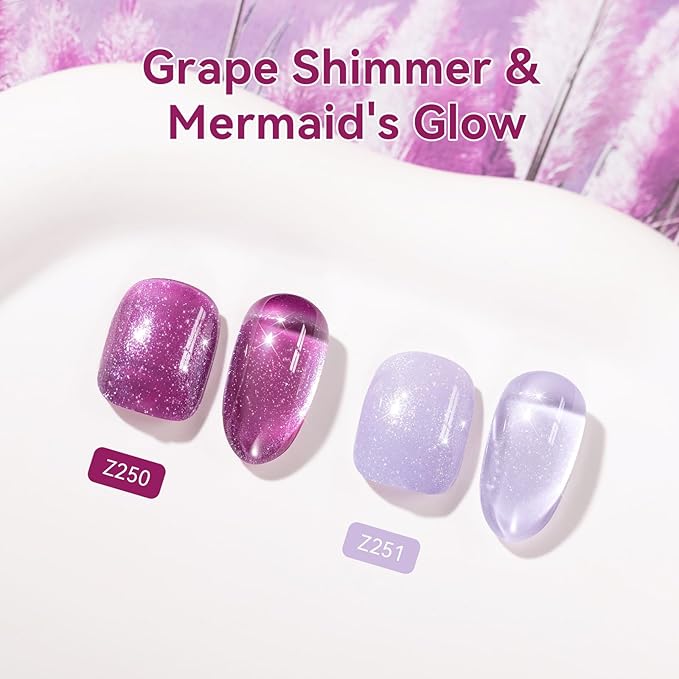 Nailshion Purple Sparkle Nail Polish, Mermaid Shimmer Shades Fingernail Polish Duo, Caster Oil Enriched, Non-Gel, Vegan, Opaque, Quick Dry Lilac Glitter DIY Nail Art Gift for Women Girls