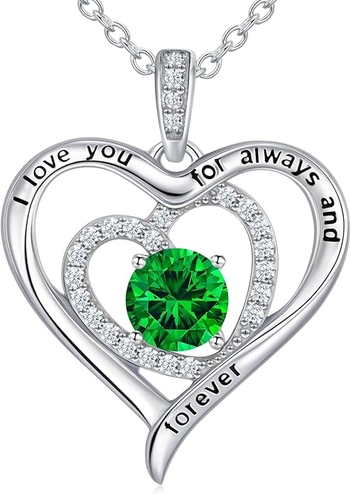 S925 Sterling Silver Necklace for Women, Valentines Day Gifts for Her, Love Heart Birthstone Necklaces for Women, Wife Jewelry, Mom Birthday Valentines Mothers Day Gifts, Girlfriend Necklaces, Daughter Heart Jewel, Anniversary for Her