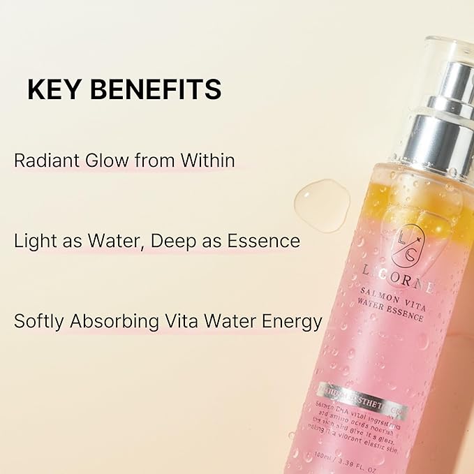 LICORNE Korean Salmon Vita Water Essence with PDRN – Hydrating Face Mist with Hyaluronic Acid, Niacinamide & Madecassoside – Lightweight K-Beauty Skincare – 100ml / 3.38 fl oz