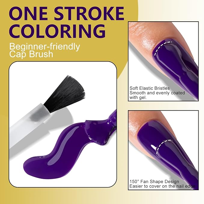 NXJ INFILILA Dark Purple Gel Nail Polish, 15ml Purple UV LED Gel Polish One-Stroke Coloring, Hema Free Lavender Color High Gloss Soak Off UV Manicure Salon DIY for Girls SQ191