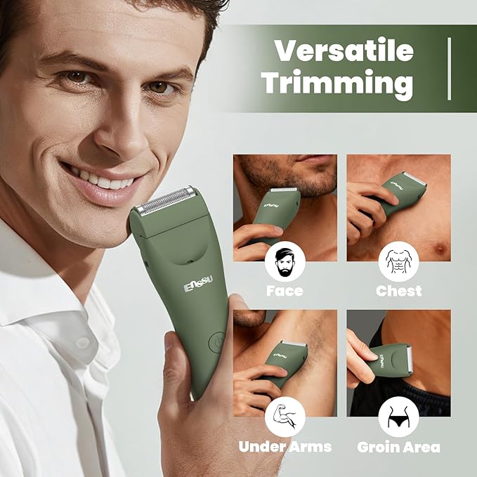 ENSSU Manscape Trimmer for Men, 2 in 1 Electric Hair Trimmer for Men - Trimmer with Ceramic Blade & Foil Shaver, No-Nick Shaving, IPX7 Waterproof Body Groomer for Bikini/Pubic/Groin