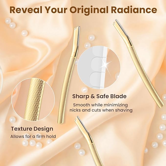 AIBRIT PRO Dermaplaning Tool for Face, Dermaplane Razor for Peach Fuzz with Metal Grip, Professional Eyebrow Razor for Women, Facial Razor for Women Gold (12 Replaceable Blades)