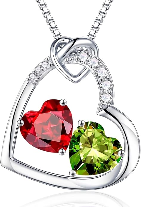 Iefil Valentines Day Gifts for Her - 925 Sterling Silver Heart Birthstone Necklace, Anniversary Birthday Gifts for Women Wife Girlfriend, Jewelry for Mom Daughter
