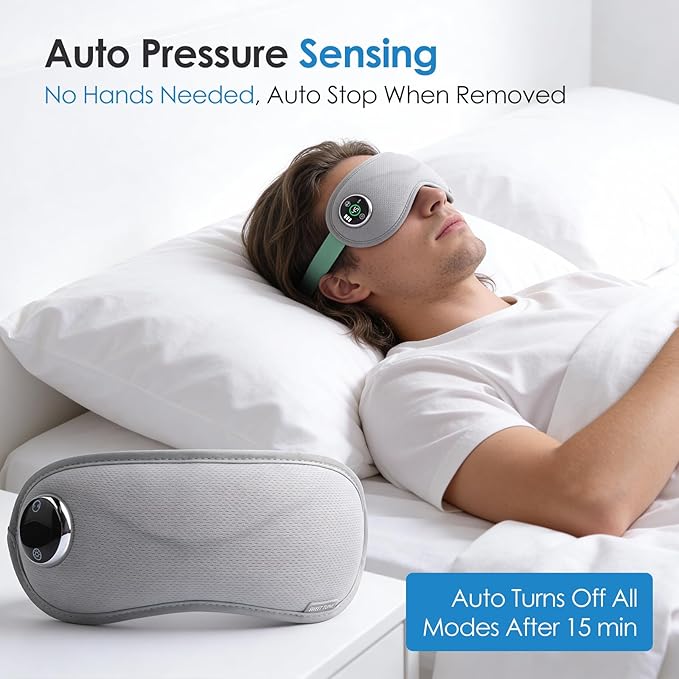 Heated Eye Mask with Massager, 3D Contoured Light-Blocking Sleep Mask for Dry Eyes, LED Display & 3-Level Heat/Vibration Modes,Gift for Men & Women, Ideal for Home, Office & Travel Use (Grey)