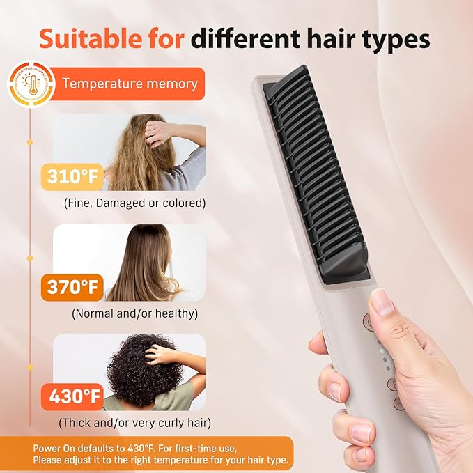 Quico Hair Straightener Brush, 100-240V Dual Voltage Ionic Straightener Brush for Women, Ceramic Travel Hair Straightener Comb, Electric Hot Comb Flat Iron, Auto Temp Lock & Auto-Off Function, Pink