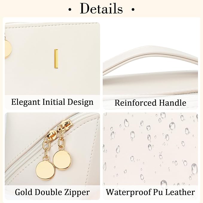 Gifts for Women Bridesmaid Gifts Personalized Initial Makeup Bag PU Leather Cosmetic Waterproof Travel Toiletry Bag (Medium)
