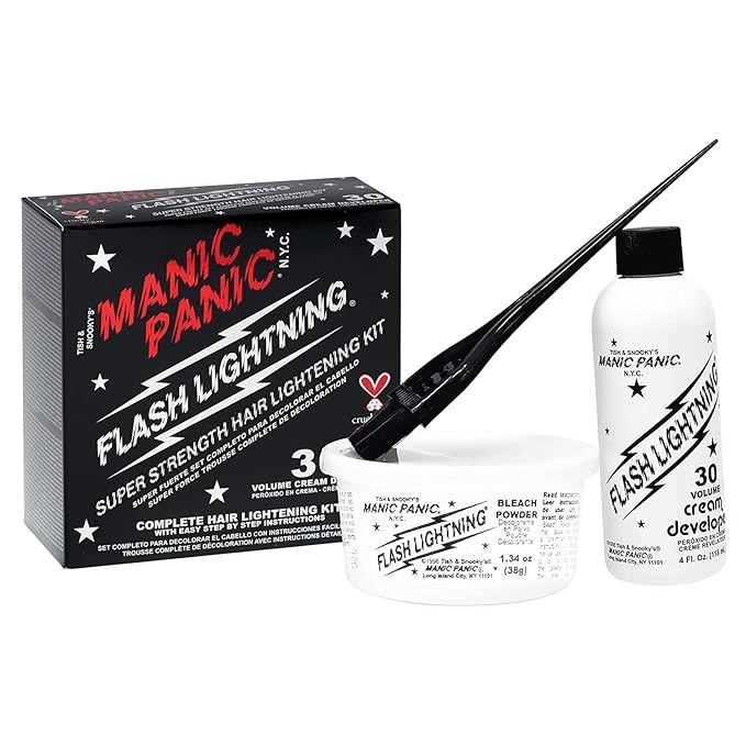 MANIC PANIC Flash Lightning Hair Bleach Kit - Bleach Powder + 30 Volume Developer - Hair Lightener for Dark Shades - Lifts Up to 5 Levels - Achieve Medium to Light Blonde - Vegan & Cruelty-Free (2 pk)