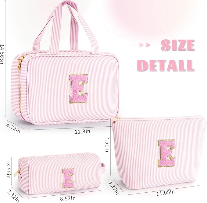 Valentines Day Birthday Gifts for Her Bridesmaid Friend Sister Teacher Wife Grandma - Personalized Toiletry Bag Makeup Bag for Women - Monogram Cosmetic Bag Travel Bag Brush Holder - Pink E