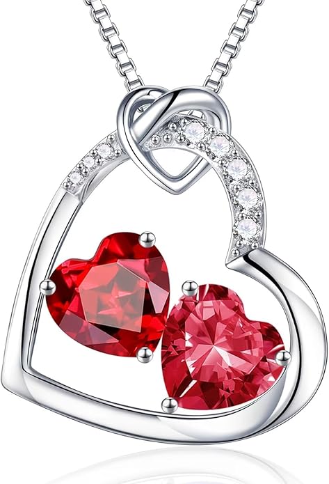 Iefil Valentines Day Gifts for Her - 925 Sterling Silver Heart Birthstone Necklace, Anniversary Birthday Gifts for Women Wife Girlfriend, Jewelry for Mom Daughter