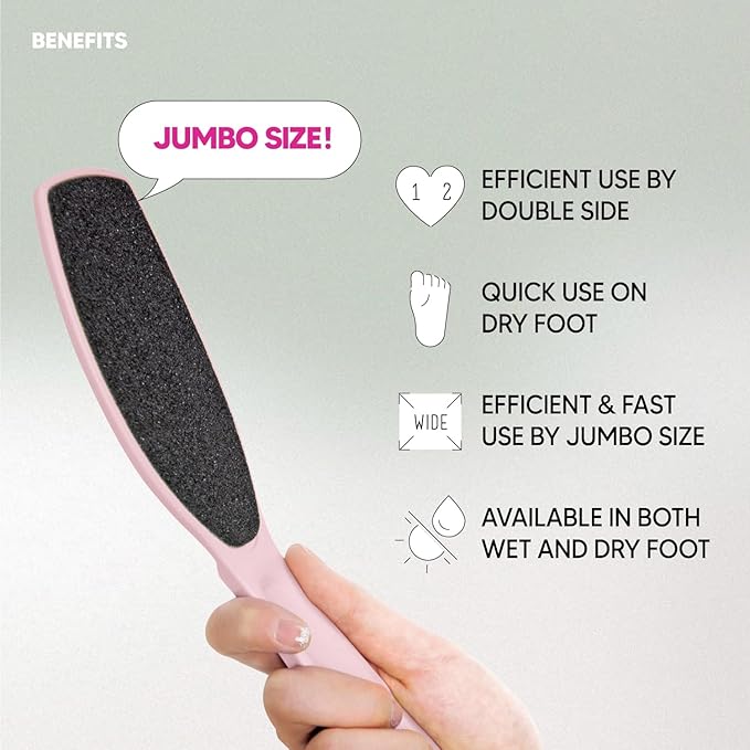 F3 Systems, Wide Emery Foot File(Pink), Double-Sided Pedicure Tool, Colossal Professional Foot Scrubber for Men & Women, Effective for Cracked Heel, Callus Remover