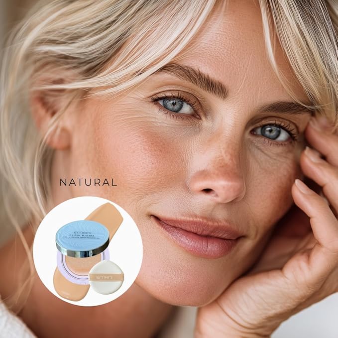Emani Glow Biome NAD+ Serum Foundation for Sensitive Skin, Lightweight Skin-Like Coverage, With Vitamin C, Peptides, Ceramides, Avocado Oil, Refillable Compact, 0.63 fl oz, Natural Glow