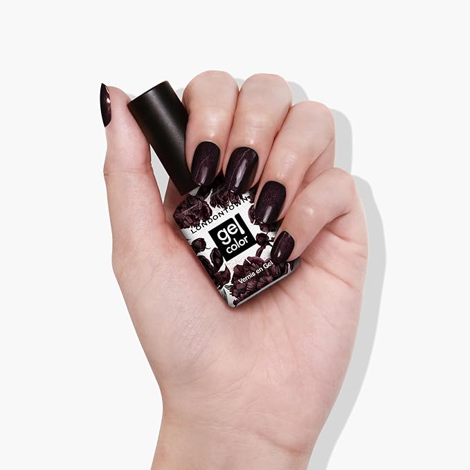 LONDONTOWN UV/LED Gel Nail Polish - Long Lasting, Chip Resistant High Shine Color - Shimmery Pinot Noir Purple, Spilled Wine, 12ml/.40fl oz