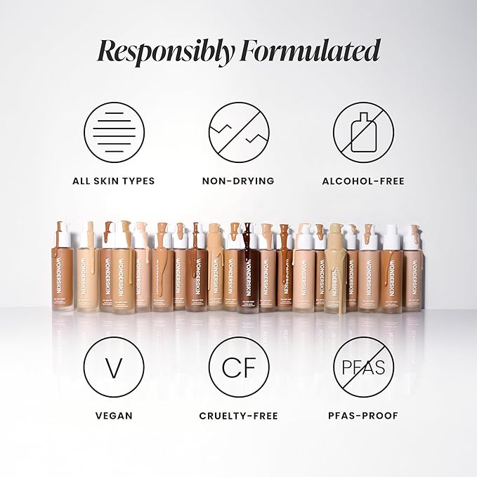 Wonderskin Hyper Bond All-Day Stay Serum Foundation – Waterproof, Transfer-Proof, 24HR Longwear Face Makeup with Niacinamide & Hyaluronic Acid – Lightweight, Natural Finish (Lunar)