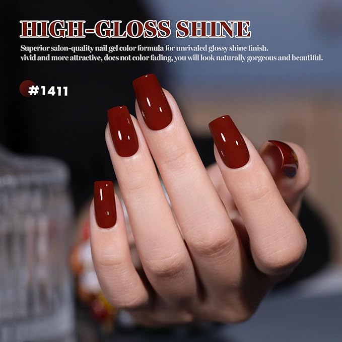 RARJSM Crimson Red Gel Nail Polish Creamy Dark Deep Red Gelpolish 15ML 1Pc Soak off Curing Required Nail Art French Manicure Salon DIY at Home Fall Winter