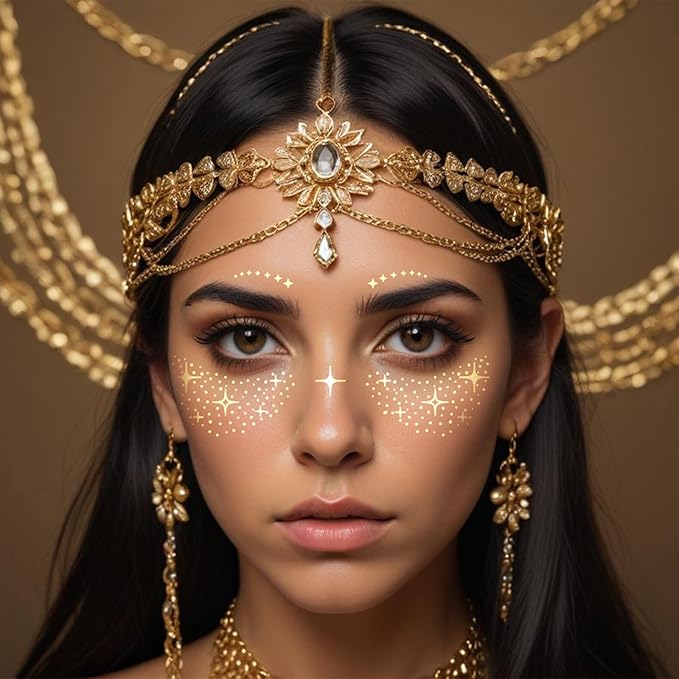 12 Pcs Gold Face Temporary Tattoo Sticker, Glitter Metallic Freckle Face Tattoo Stickers, Glitter Freckles, Sparkle Makeup Patches Face Tattoo for Women Party Decor 655